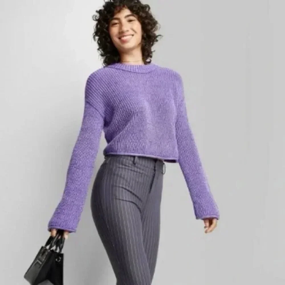Wild Fable Women's Crewneck Boxy Pullover Knit Sweater Drop Shoulder Long Sleeve - Picture 8 of 9